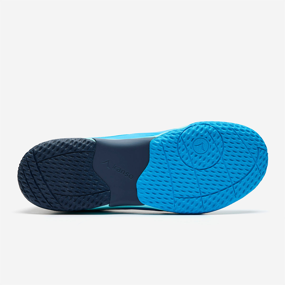 Blue and Navy sole of a shoe on a white background