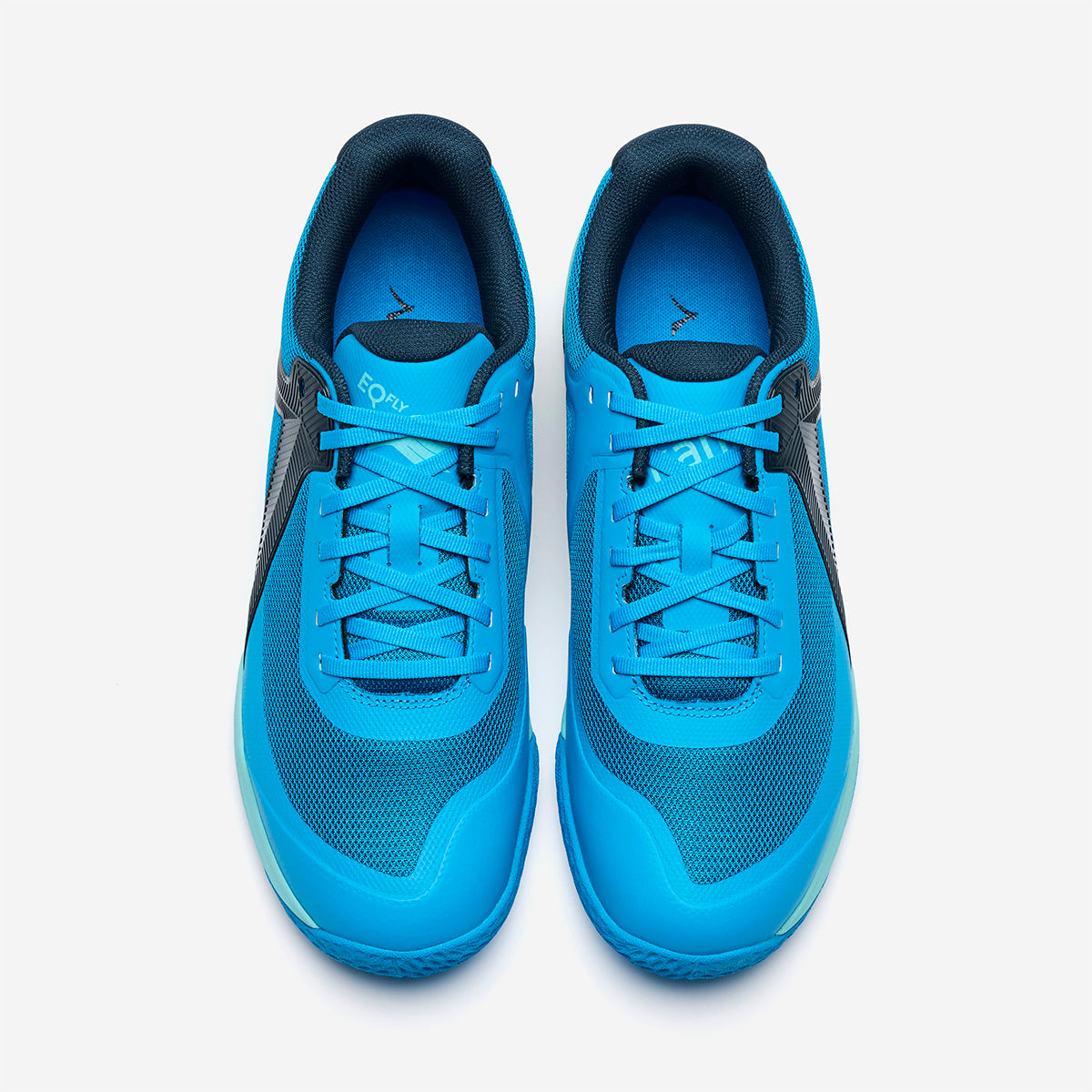 Pair of blue athletic shoes on a white background