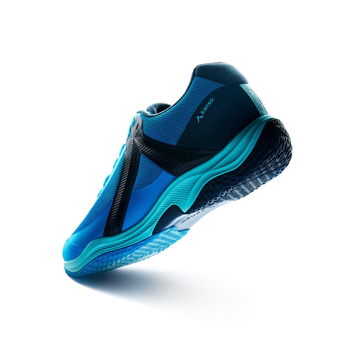Blue and Navy athletic shoe on a white background